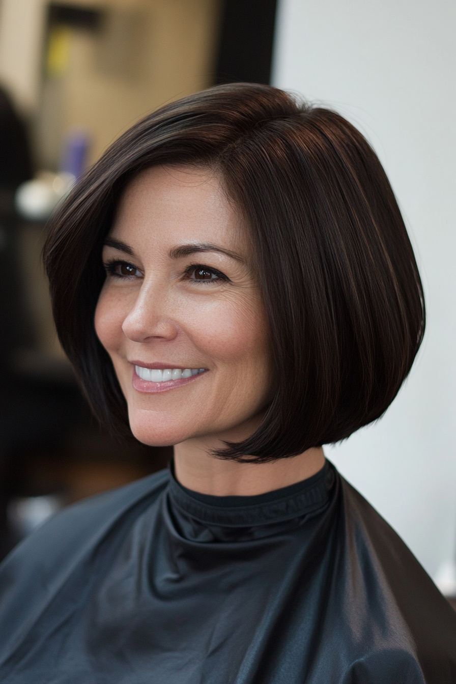 11. Sleek Mid-Length Bob with Espresso Color (Medium Length Haircuts For Women Over 50) - Medium Length Haircuts For Women Over 50