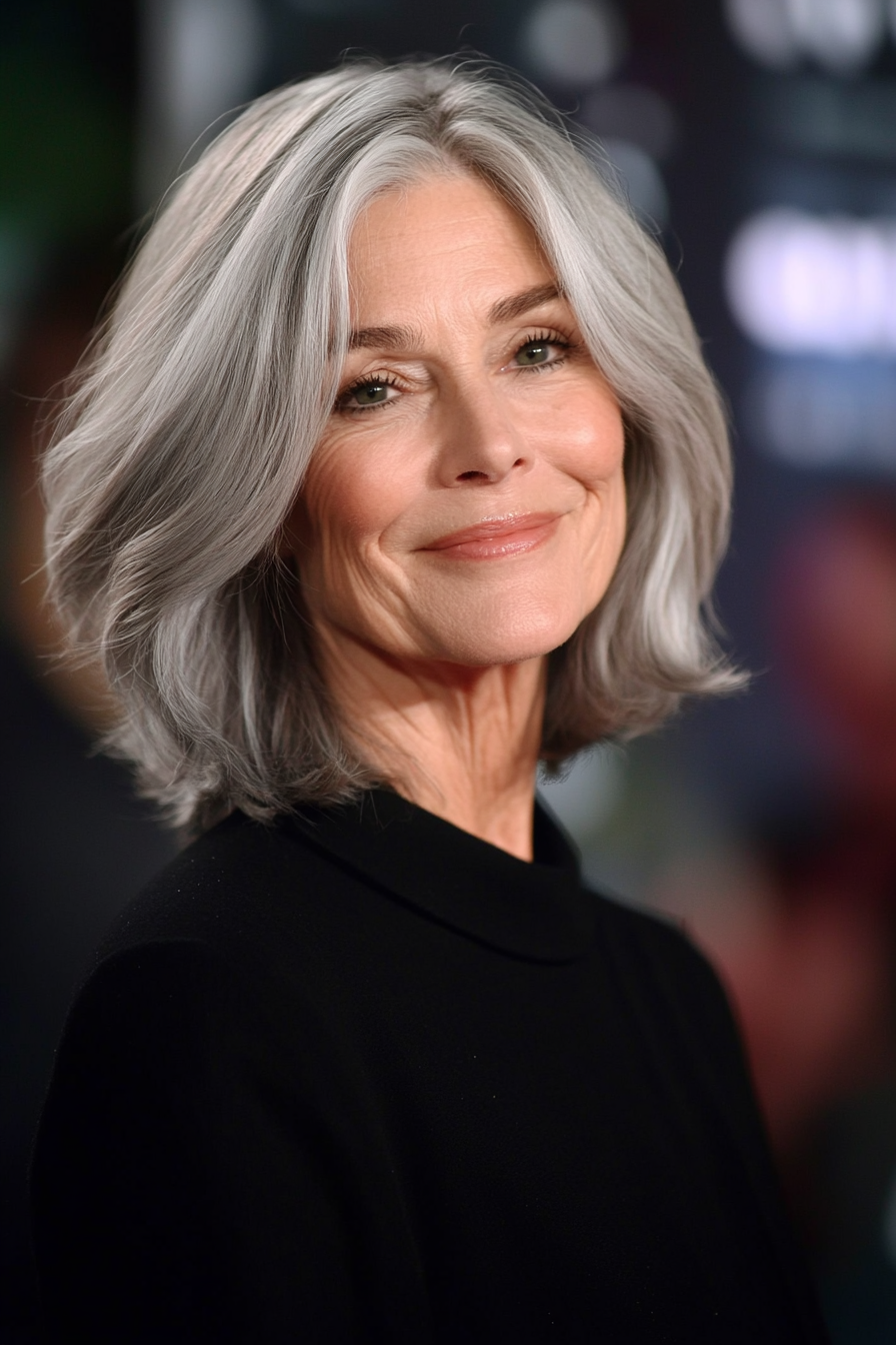 16. Subtle A-Line Lob with Salt-and-Pepper Color (Medium Length Haircuts For Women Over 50) - Medium Length Haircuts For Women Over 50