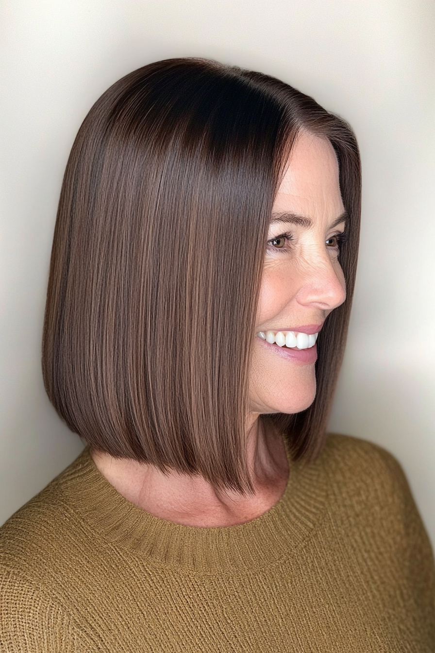 27. Blunt Shoulder-Length Cut with Warm Mocha Brown (Medium Length Haircuts For Women Over 50) - Medium Length Haircuts For Women Over 50