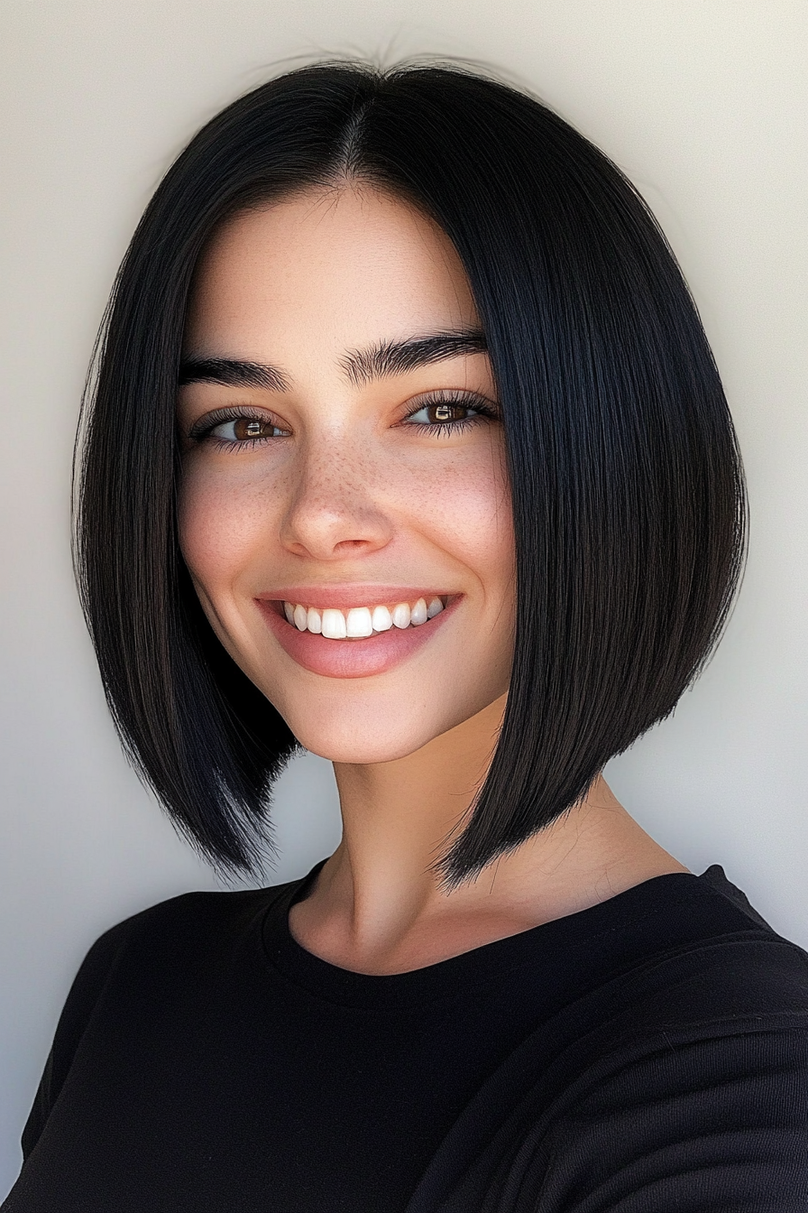 5. Sleek Angled Bob in Jet Black (Bob Hairstyles For Thin Hair) - Bob Hairstyles For Thin Hair