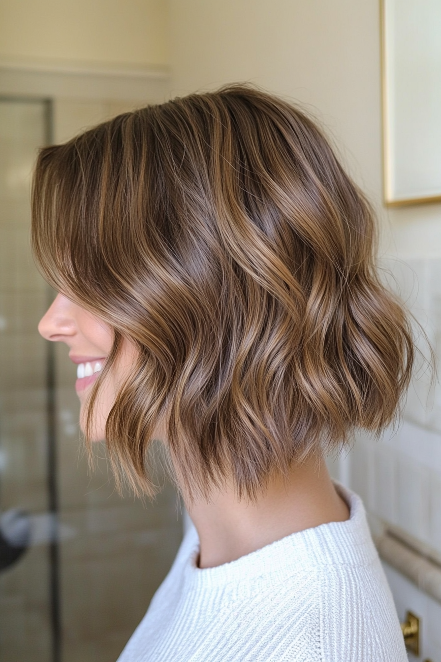 6. Wavy Bob in Ash Brown (Bob Hairstyles For Thin Hair) - Bob Hairstyles For Thin Hair