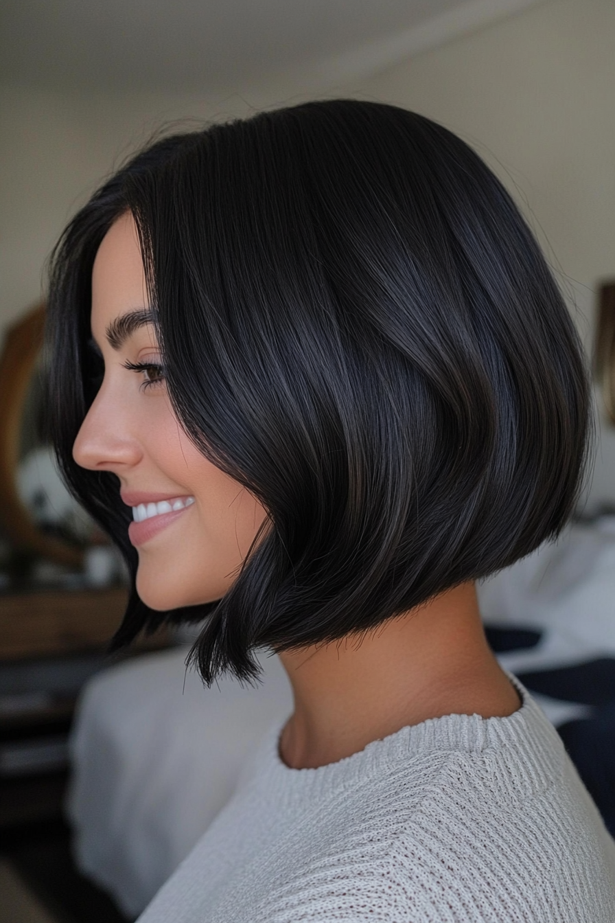 10. Curved Bob in Natural Black (Bob Hairstyles For Thin Hair) - Bob Hairstyles For Thin Hair