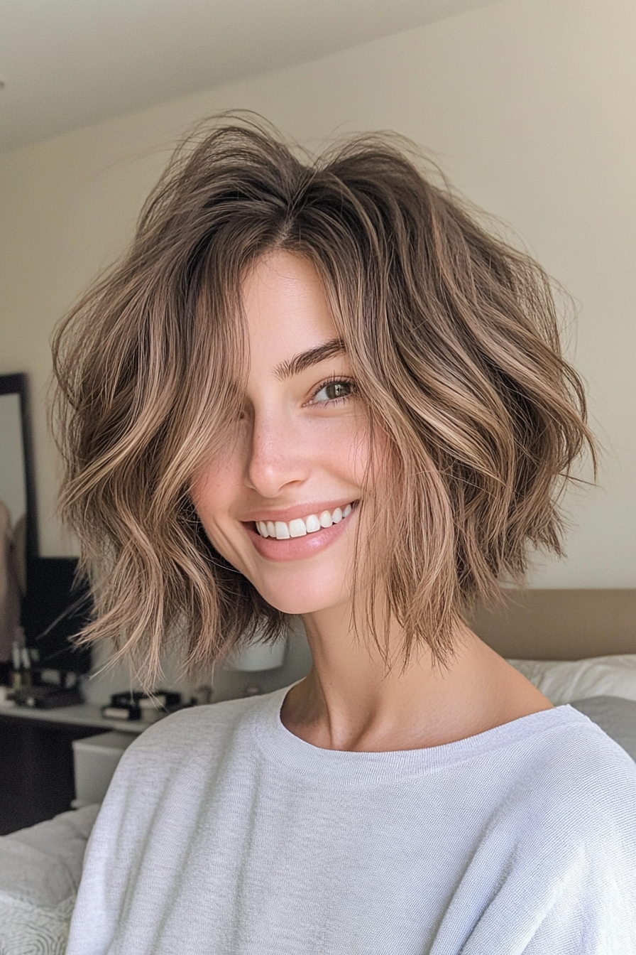 14. Messy Bob in Cool Brown (Bob Hairstyles For Thin Hair) - Bob Hairstyles For Thin Hair