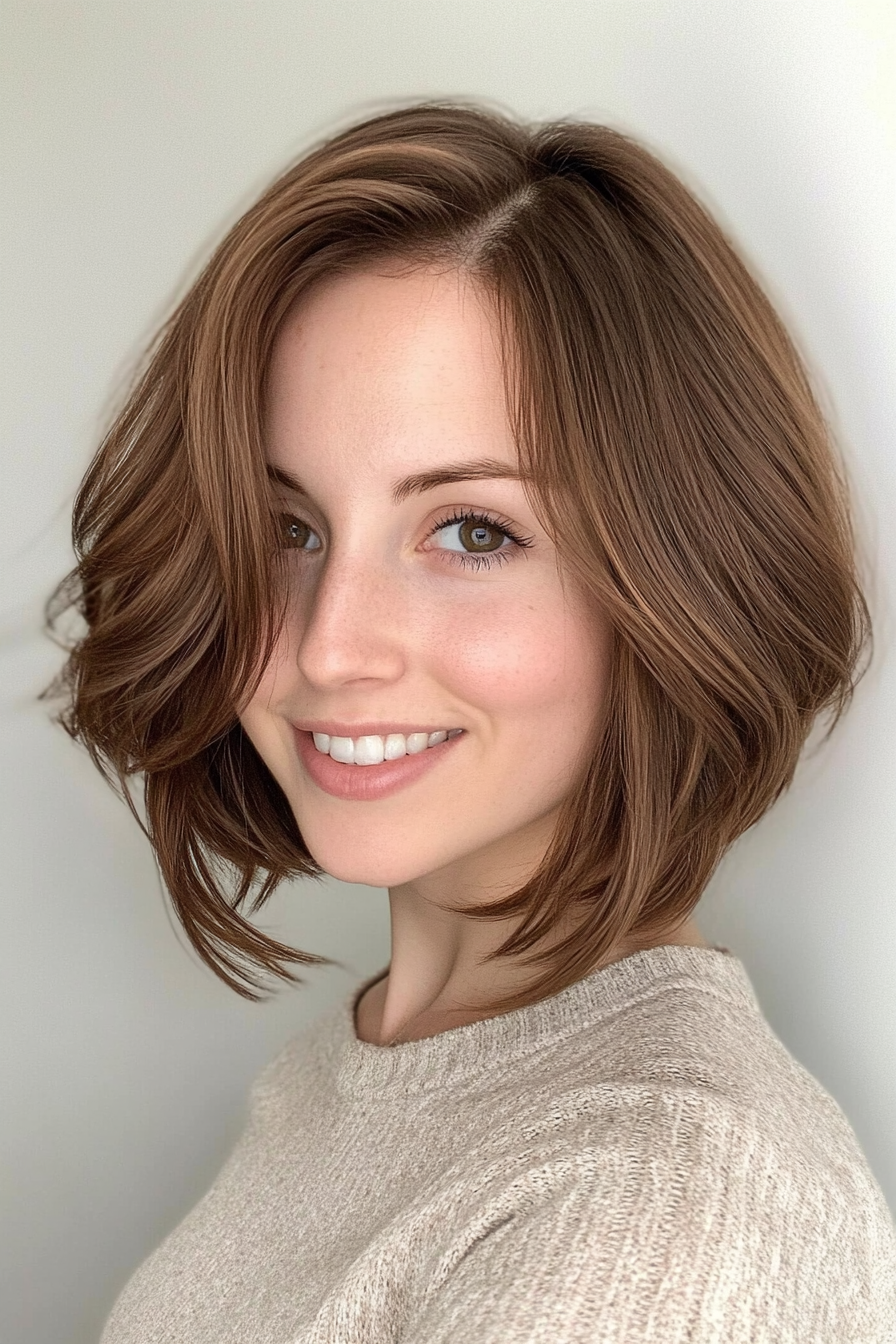 16. Flipped-Out Bob in Medium Chestnut Brown (Bob Hairstyles For Thin Hair) - Bob Hairstyles For Thin Hair
