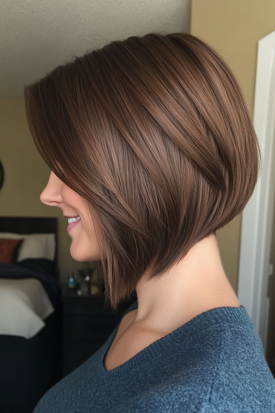 17. Stacked Bob in Cool Espresso Brown (Bob Hairstyles For Thin Hair) - Bob Hairstyles For Thin Hair