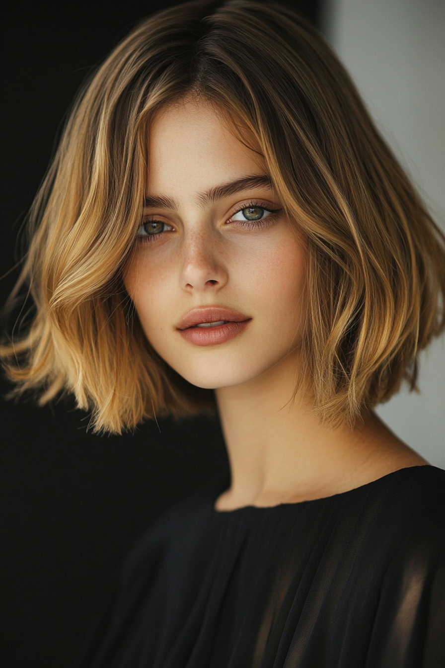 18. Undone Bob in Dark Honey Blonde (Bob Hairstyles For Thin Hair) - Bob Hairstyles For Thin Hair
