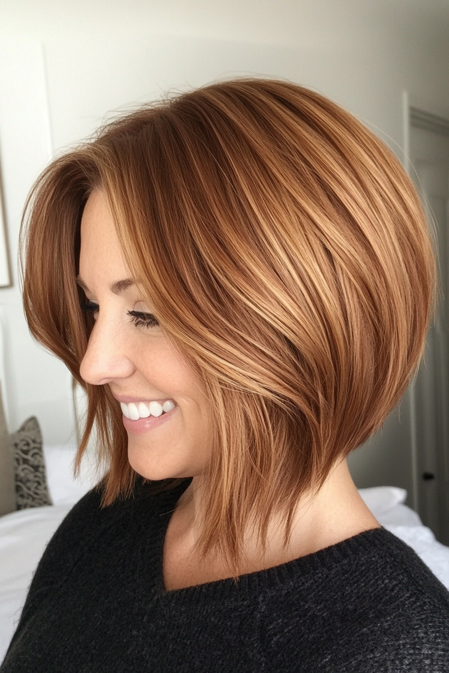 20. Blended Layer Bob in Cinnamon Brown (Bob Hairstyles For Thin Hair) - Bob Hairstyles For Thin Hair