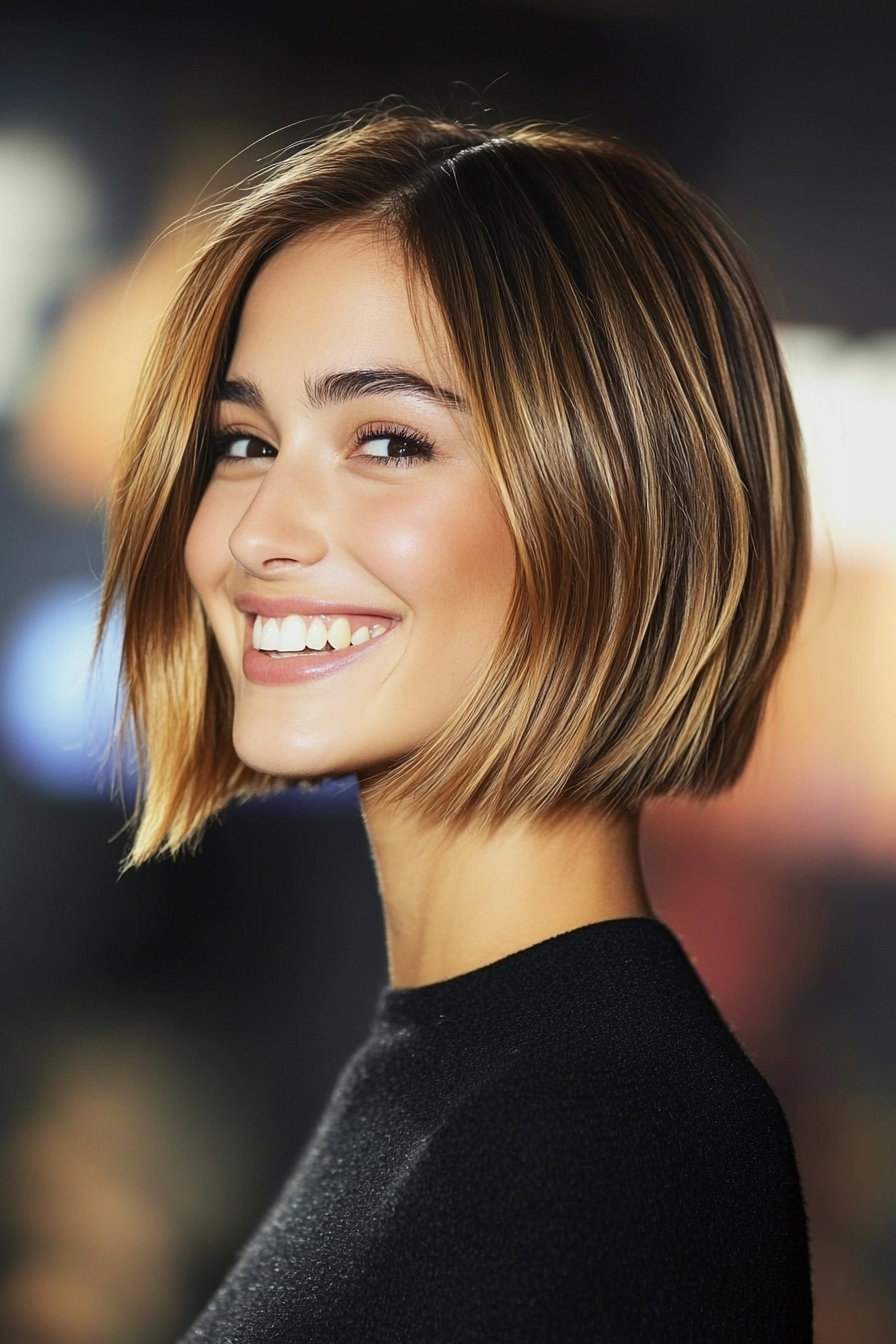 24. Cropped Bob in Honey Brown (Bob Hairstyles For Thin Hair) - Bob Hairstyles For Thin Hair