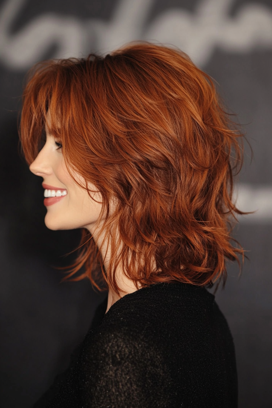 5. Textured Razor Shag in Deep Auburn (Medium Length Shaggy Haircuts) - Medium Length Shaggy Haircuts