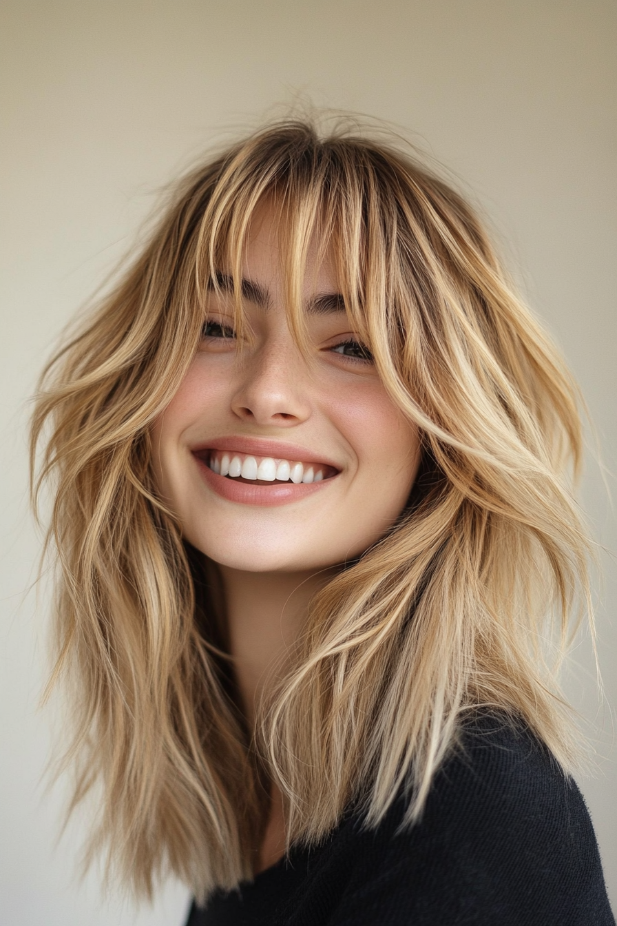 7. Soft Choppy Shag in Golden Blonde (Medium Length Shaggy Haircuts) - Medium Length Shaggy Haircuts