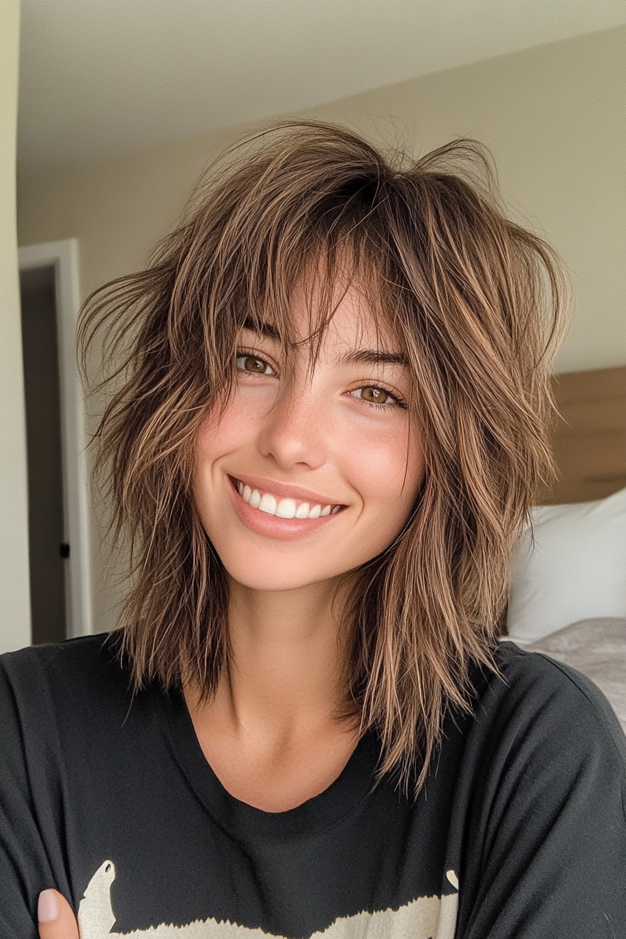 8. Piecey Shag with Ash Brown Tones (Medium Length Shaggy Haircuts) - Medium Length Shaggy Haircuts