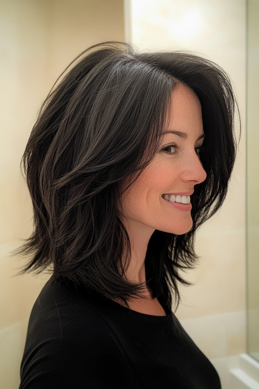 12. Rounded Shag in Soft Black (Medium Length Shaggy Haircuts) - Medium Length Shaggy Haircuts