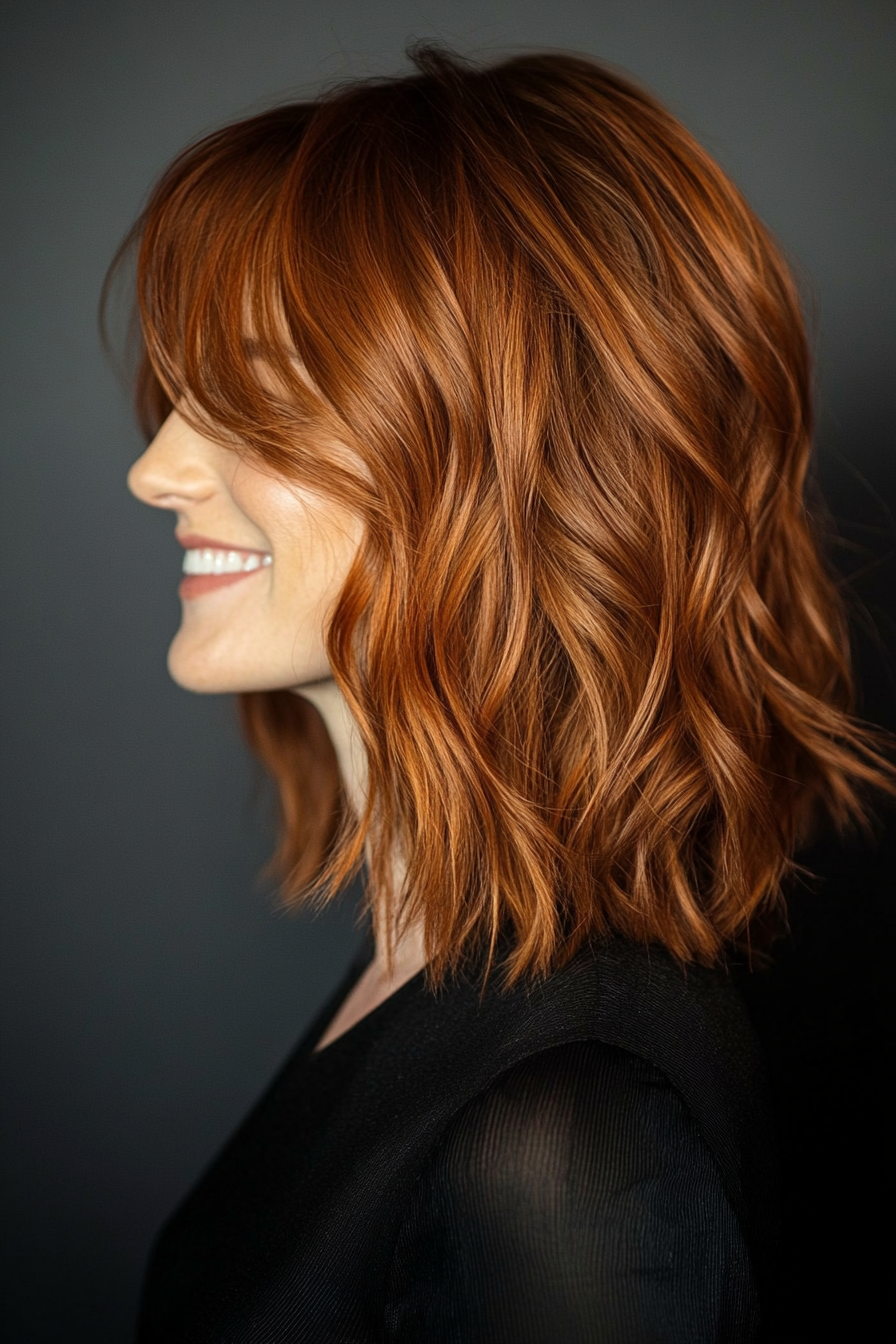 14. Shoulder-Length Modern Shag in Copper Red (Medium Length Shaggy Haircuts) - Medium Length Shaggy Haircuts