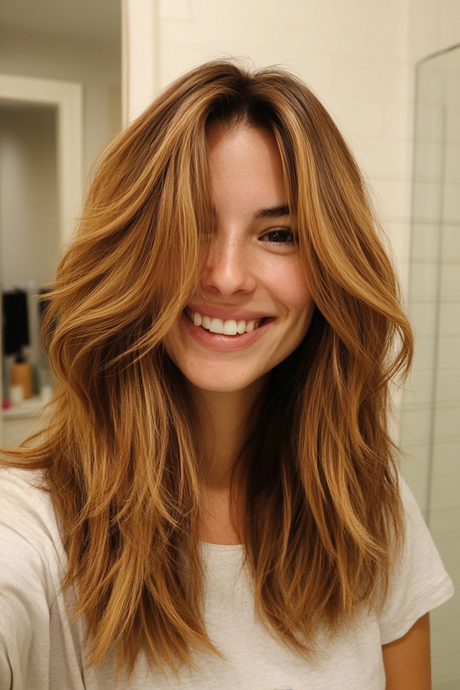 17. Shag with Long Layers in Golden Brown (Medium Length Shaggy Haircuts) - Medium Length Shaggy Haircuts