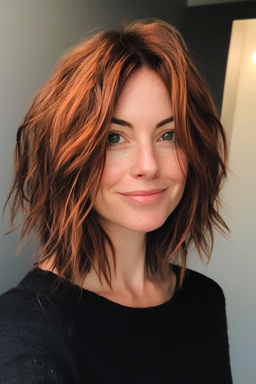 20. Choppy Shoulder-Length Shag in Soft Auburn (Medium Length Shaggy Haircuts) - Medium Length Shaggy Haircuts