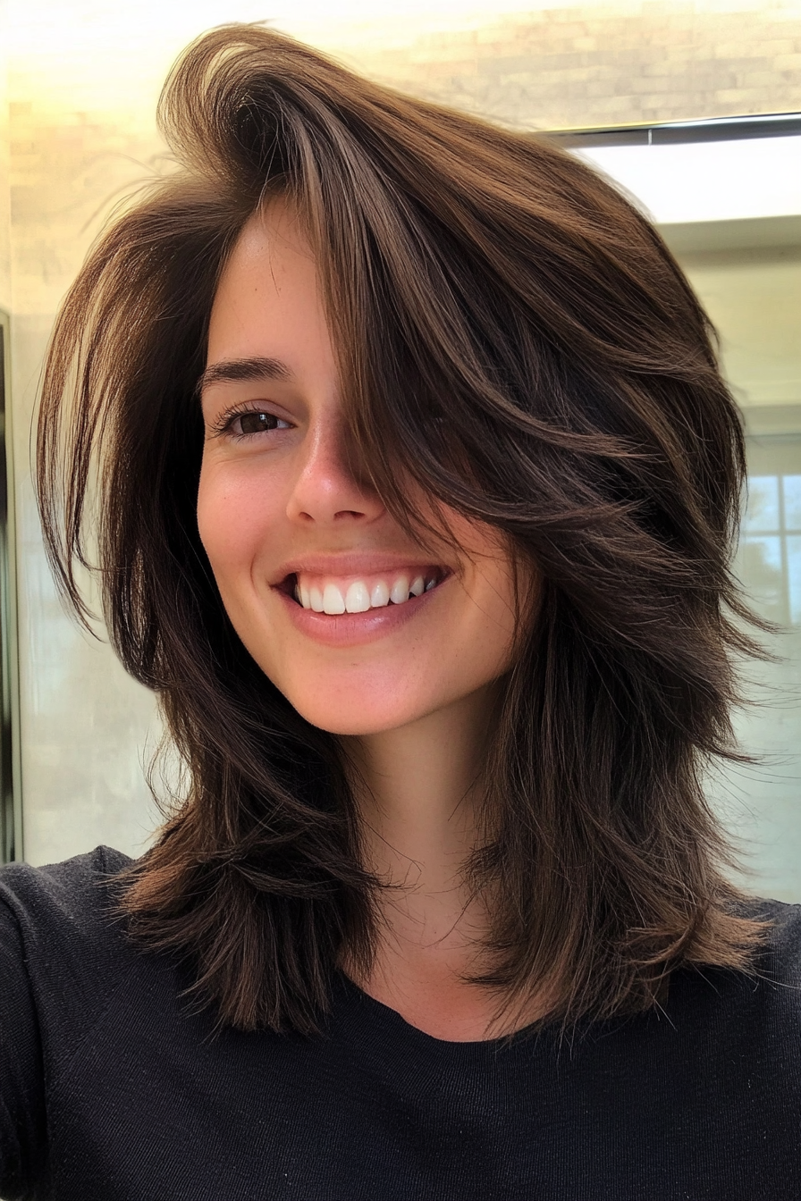 24. Shag with Tapered Ends in Deep Brown (Medium Length Shaggy Haircuts) - Medium Length Shaggy Haircuts