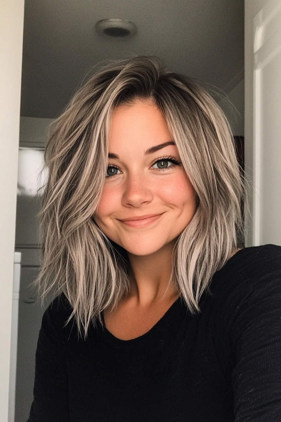 25. Sleek Shag with Ash Blonde Balayage (Medium Length Shaggy Haircuts) - Medium Length Shaggy Haircuts