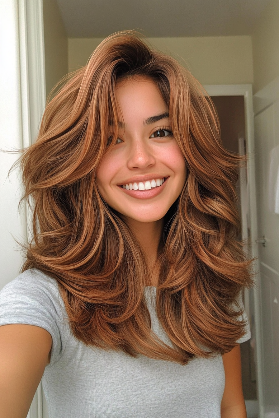27. Layered Shag with Cinnamon Brown Tones (Medium Length Shaggy Haircuts) - Medium Length Shaggy Haircuts