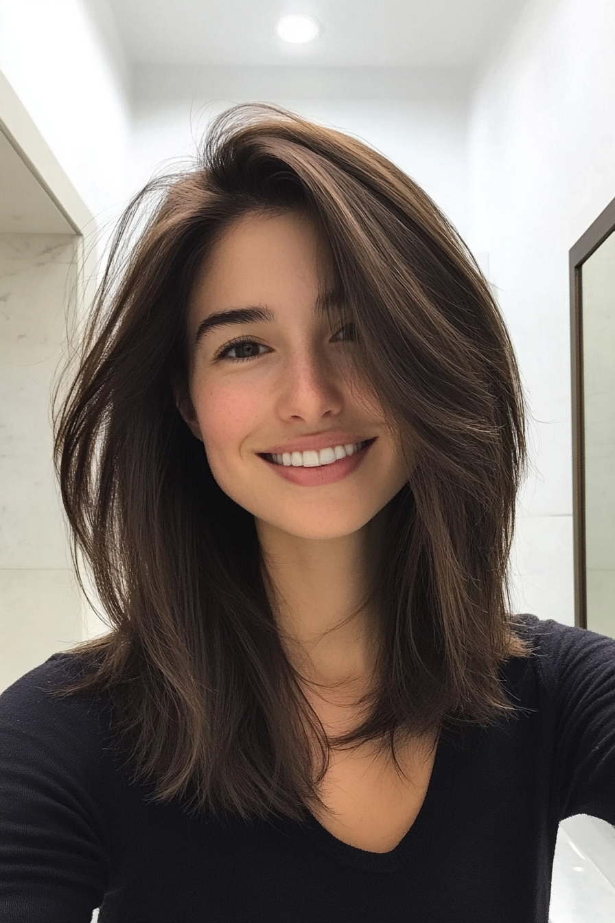 5. Long Layered Bob in Dark Espresso (Medium Length Hairstyles For Thin Hair) - Medium Length Hairstyles For Thin Hair