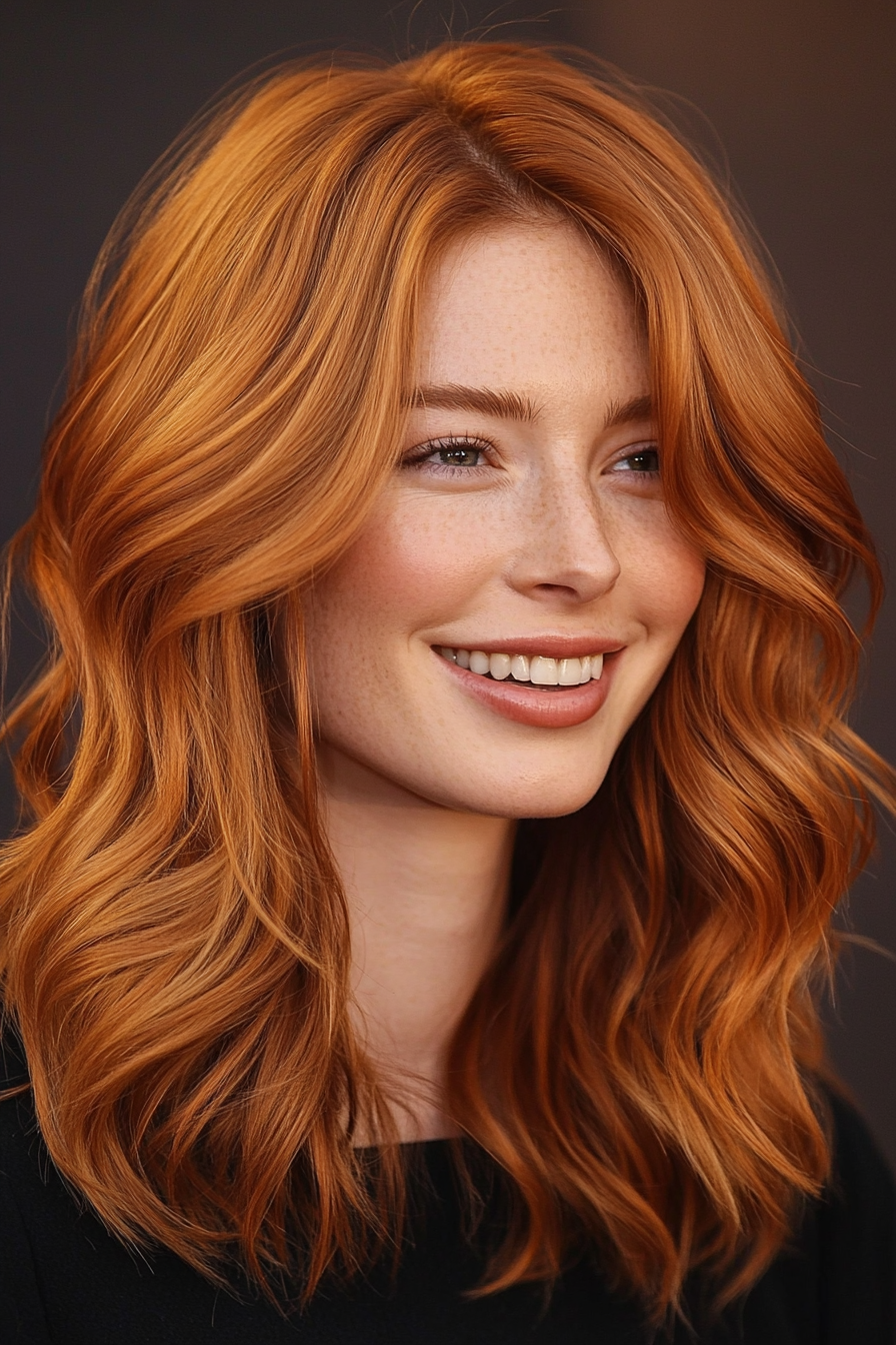 8. Layered Waves in Light Auburn (Medium Length Hairstyles For Thin Hair) - Medium Length Hairstyles For Thin Hair