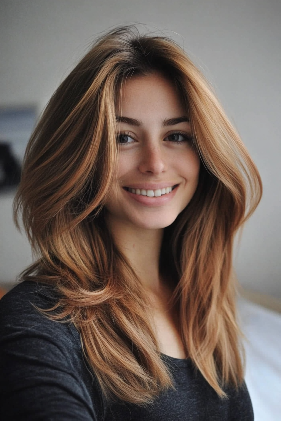 10. Face-Framing Layers in Soft Copper (Medium Length Hairstyles For Thin Hair) - Medium Length Hairstyles For Thin Hair