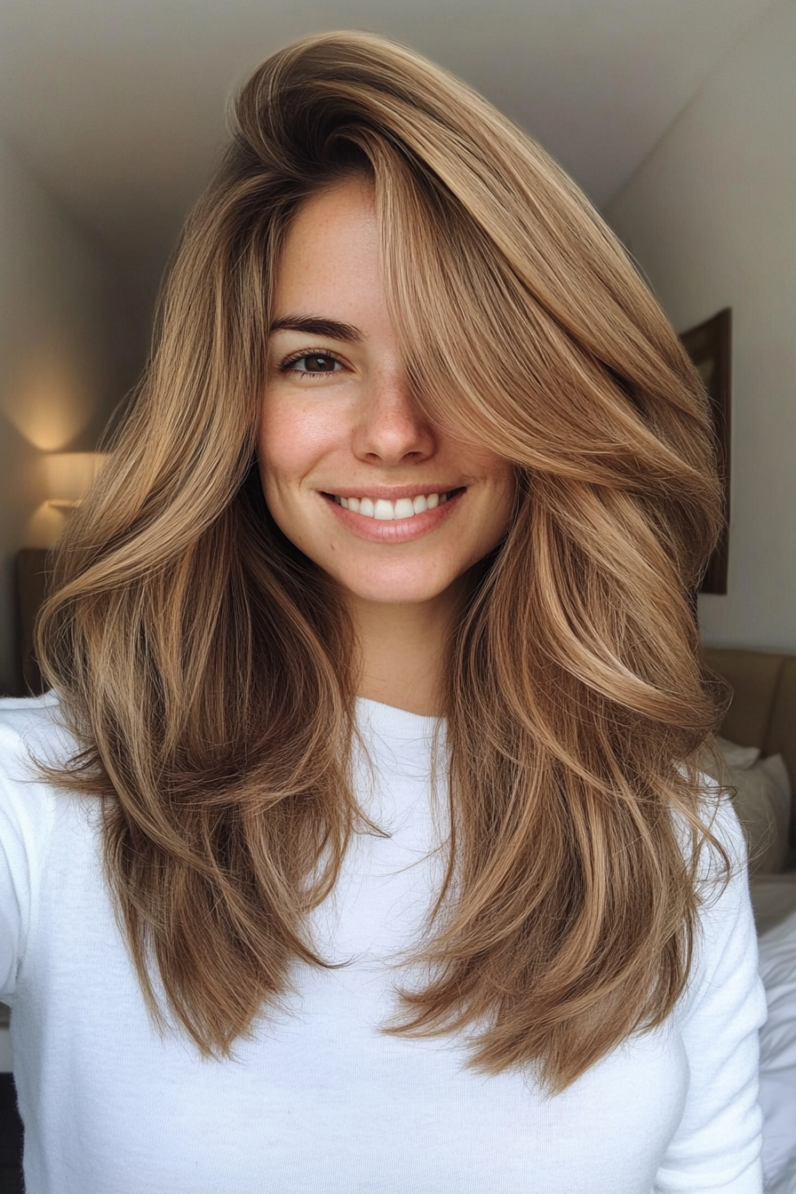 12. Blended Layers in Sun-Kissed Brown (Medium Length Hairstyles For Thin Hair) - Medium Length Hairstyles For Thin Hair
