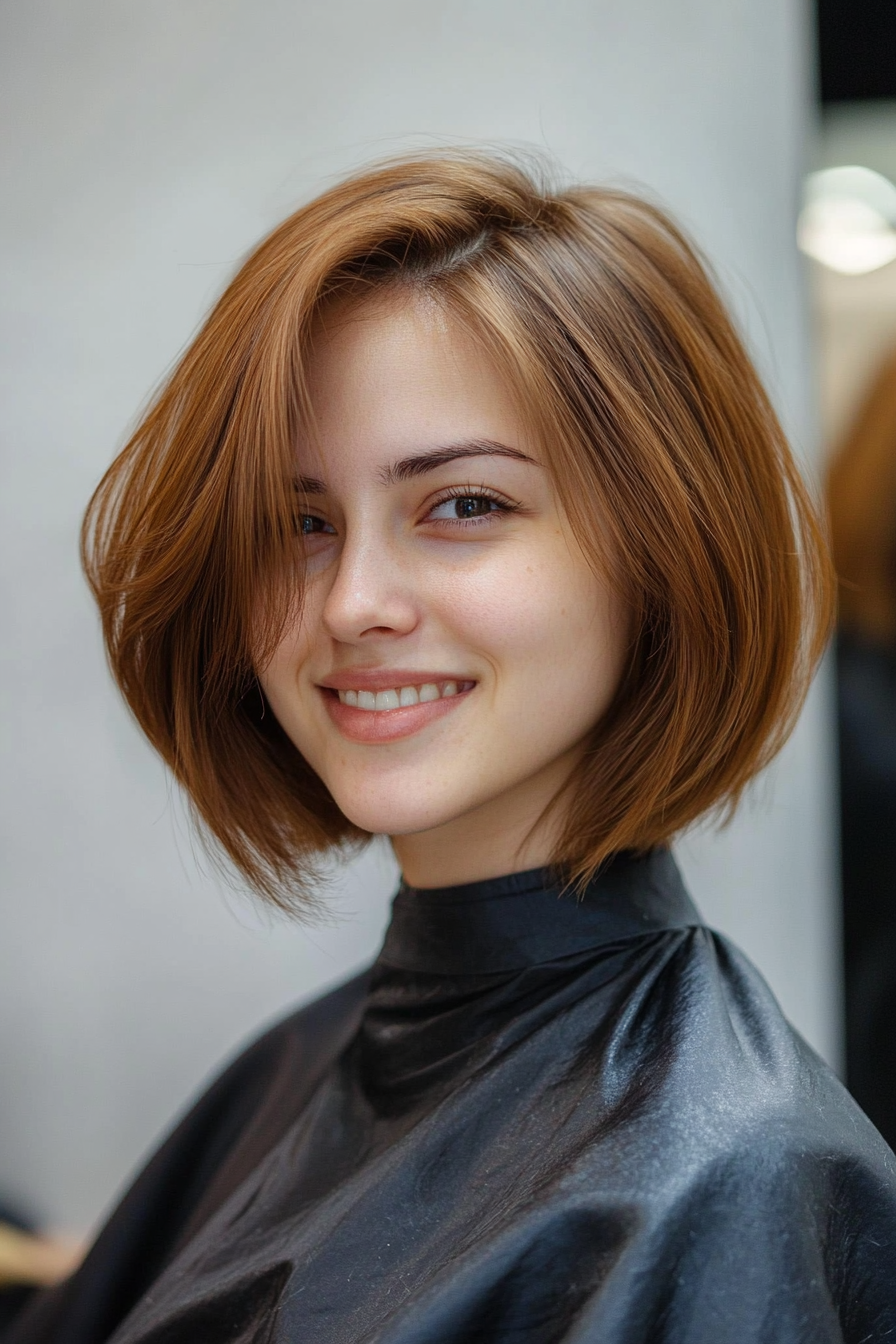 16. Classic Bob with Side Part in Warm Chestnut (Medium Length Hairstyles For Thin Hair) - Medium Length Hairstyles For Thin Hair