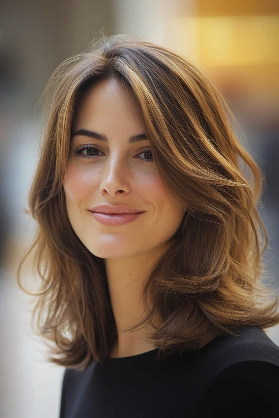 24. Collarbone-Length Layered Cut in Warm Almond Brown (Medium Length Hairstyles For Thin Hair) - Medium Length Hairstyles For Thin Hair