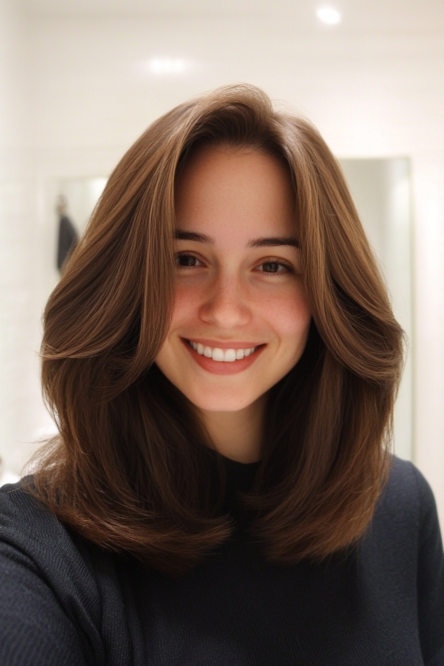 26. Mid-Length Cut with Soft Layers in Espresso Brown (Medium Length Hairstyles For Thin Hair) - Medium Length Hairstyles For Thin Hair