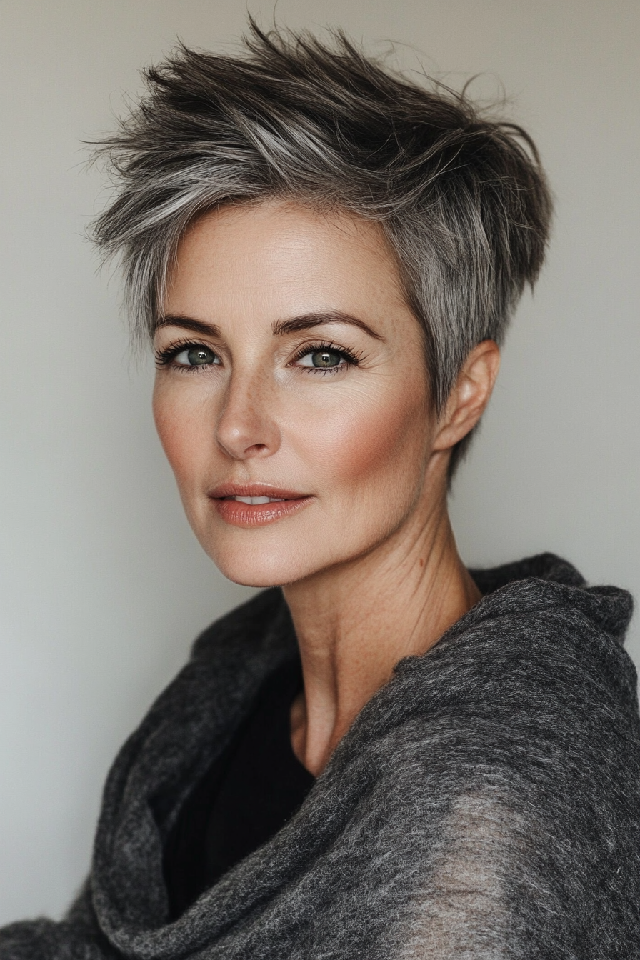 3. Elegant Salt-and-Pepper Tapered Pixie (Pixie Haircuts For Women Over 60) - Pixie Haircuts For Women Over 60