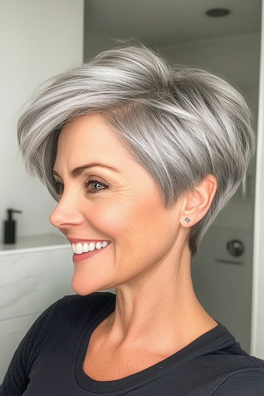 14. Smoky Gray Edgy Pixie Cut (Pixie Haircuts For Women Over 60) - Pixie Haircuts For Women Over 60