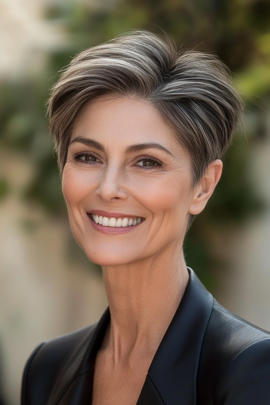 15. Ash Brown Sleek Pixie (Pixie Haircuts For Women Over 60) - Pixie Haircuts For Women Over 60