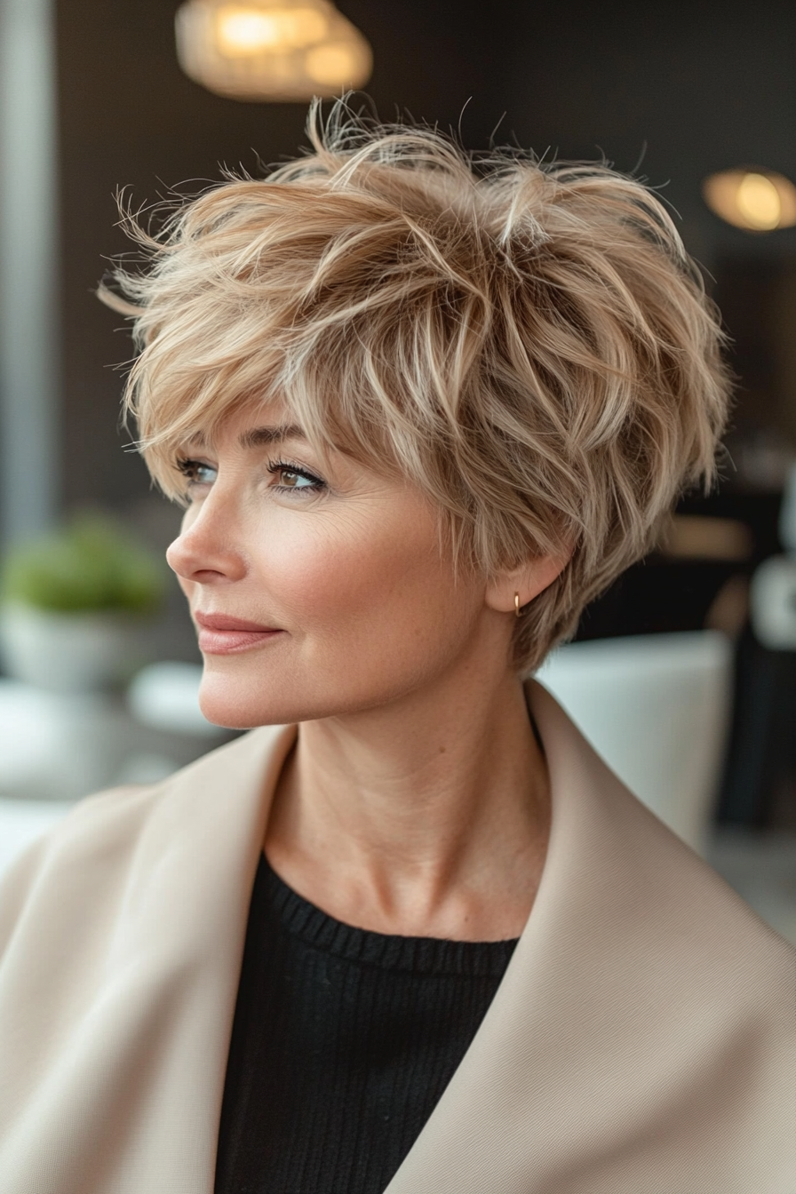 17. Caramel Blonde Tousled Pixie (Pixie Haircuts For Women Over 60) - Pixie Haircuts For Women Over 60