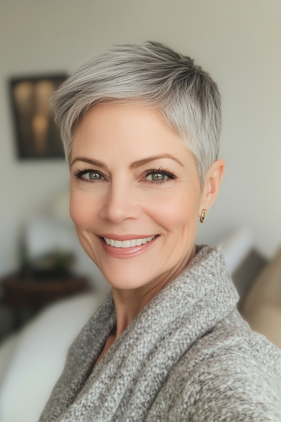 20. Ash Gray Short Crop Pixie (Pixie Haircuts For Women Over 60) - Pixie Haircuts For Women Over 60