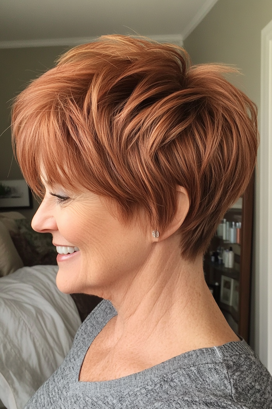 26. Warm Copper Short Pixie with Layers (Pixie Haircuts For Women Over 60) - Pixie Haircuts For Women Over 60