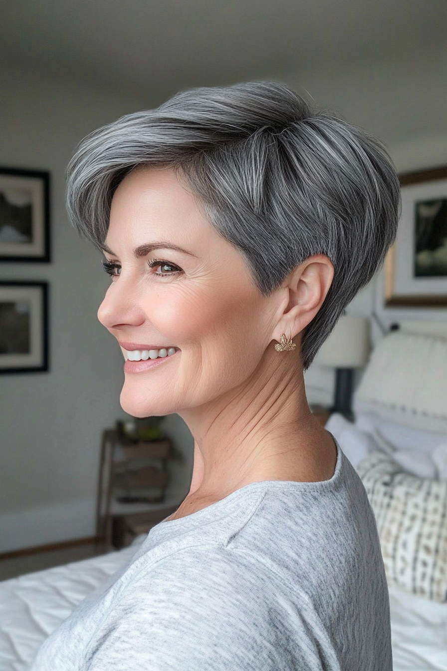 27. Natural Charcoal Gray Chic Pixie (Pixie Haircuts For Women Over 60) - Pixie Haircuts For Women Over 60