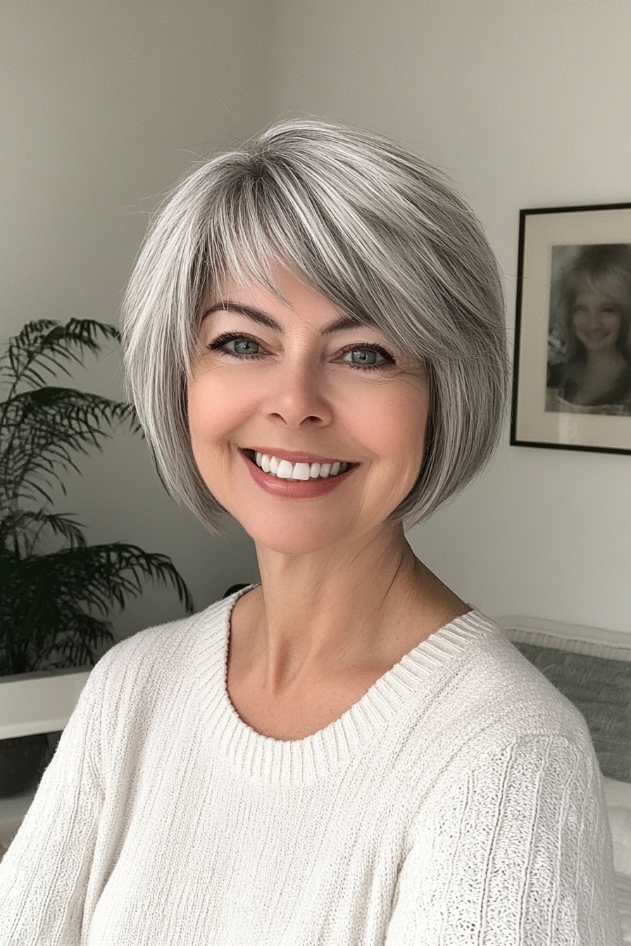 13. Textured Pixie Bob in Natural Silver Gray (Hairstyles For Women Over 50 With Bangs) - Hairstyles For Women Over 50 With Bangs