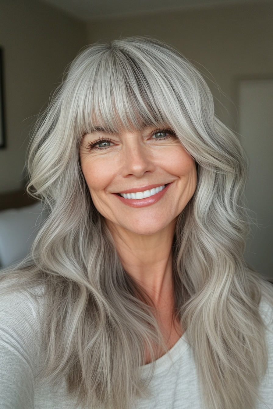 21. Wavy Collarbone Cut with Subtle Gray Blending (Hairstyles For Women Over 50 With Bangs) - Hairstyles For Women Over 50 With Bangs