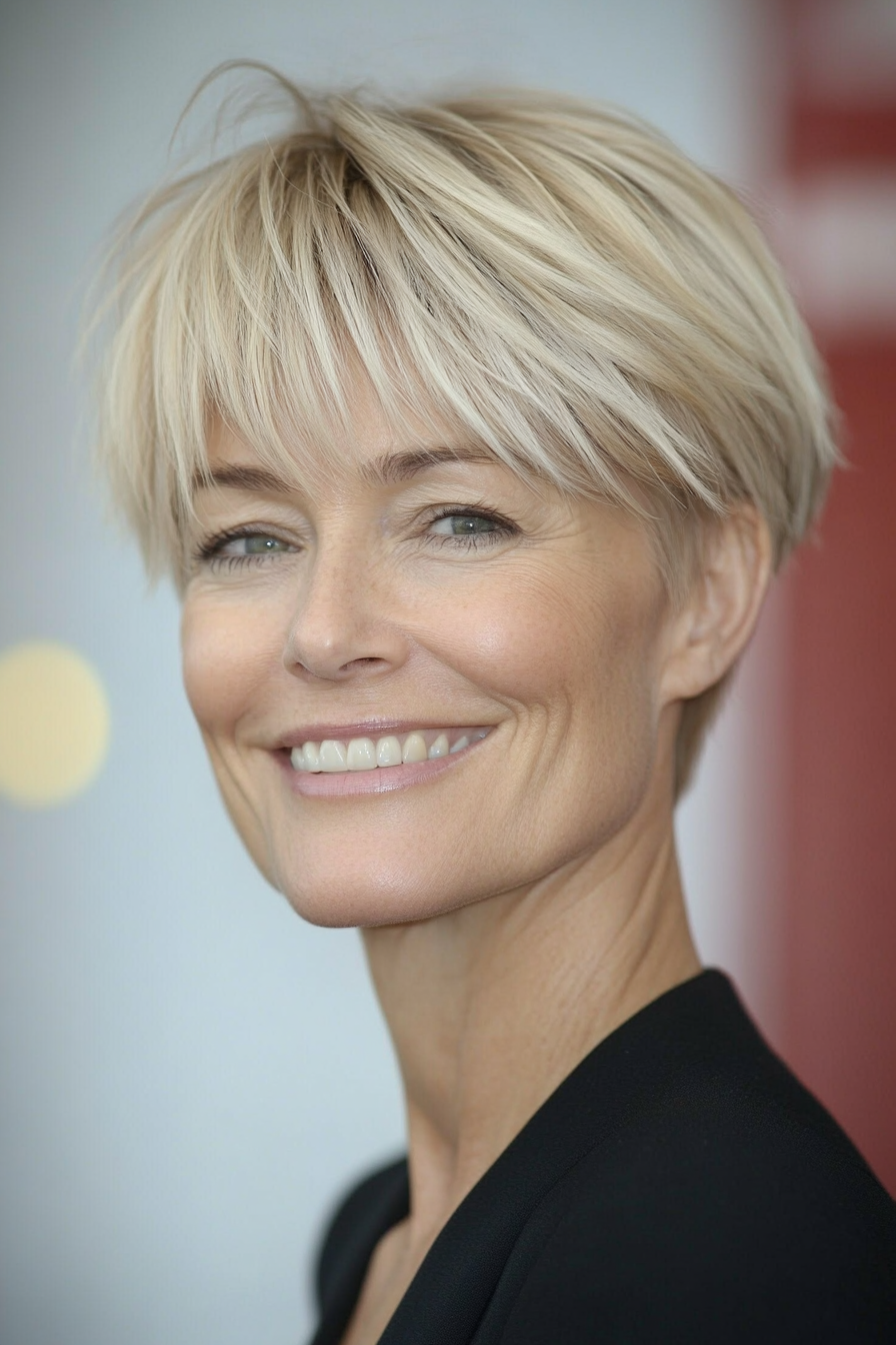 25. Delicate Fringe Pixie in Soft Blonde (Pixie Hairstyles For Older Women) - Pixie Hairstyles For Older Women