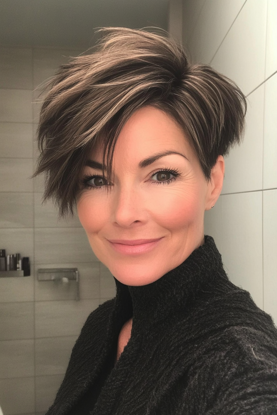 26. Piecey Pixie in Dark Ash Brown (Pixie Hairstyles For Older Women) - Pixie Hairstyles For Older Women