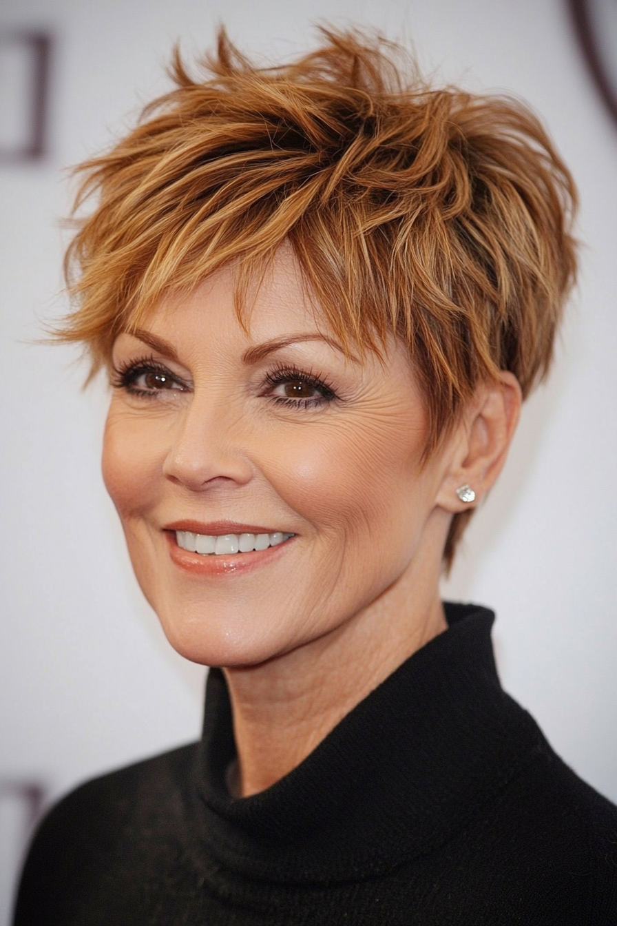 6. Textured Pixie in Warm Caramel (Pixie Hairstyles For Older Women) - Pixie Hairstyles For Older Women