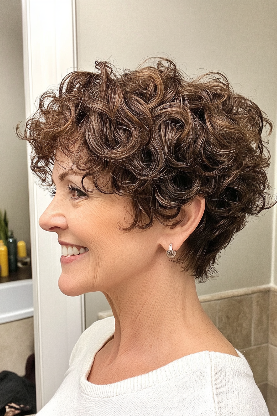 19. Short Curly Pixie in Espresso Brown (Pixie Hairstyles For Older Women) - Pixie Hairstyles For Older Women