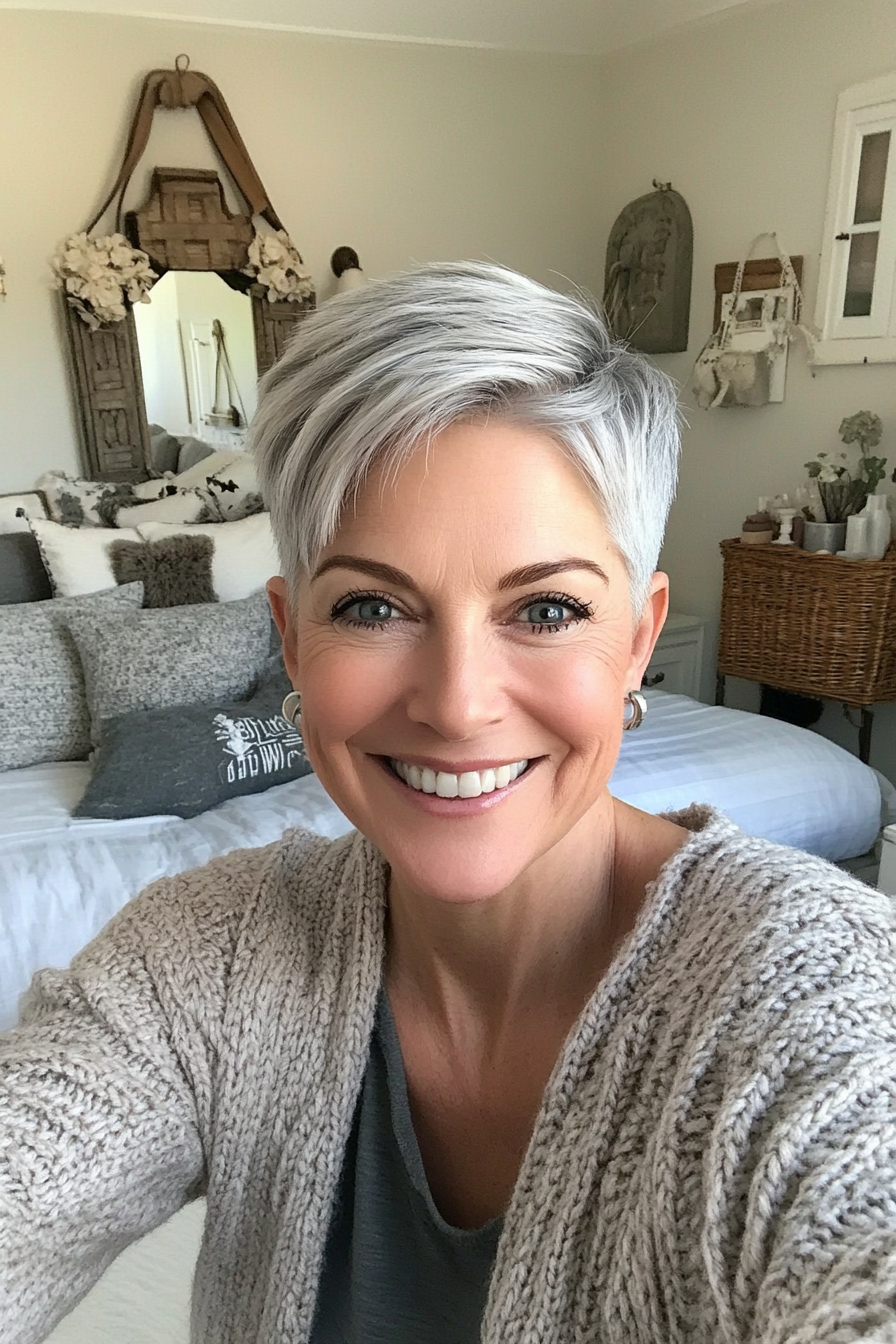 22. Subtle Undercut Pixie in Silver Frost (Pixie Hairstyles For Older Women) - Pixie Hairstyles For Older Women