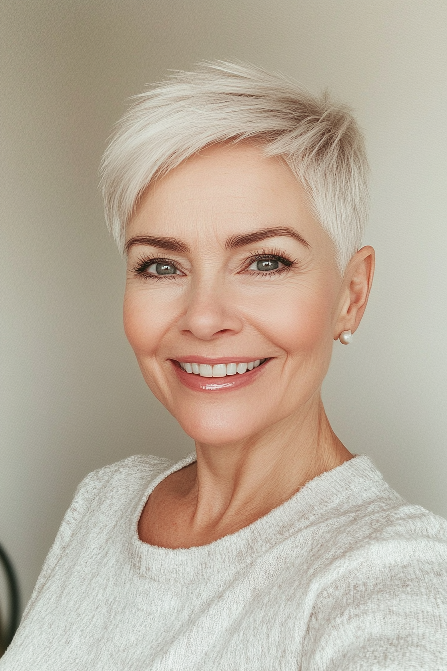 22. Classic Short Crop in Pearl White (Short Hairstyles For Older Women With Fine Hair) - Short Hairstyles For Older Women With Fine Hair