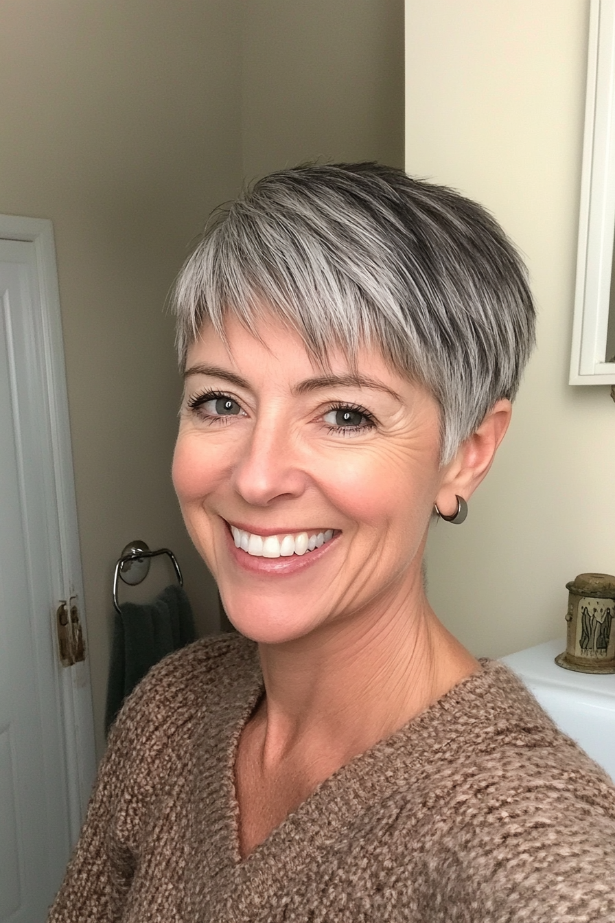 24. Edgy Tapered Cut in Smoked Charcoal (Short Hairstyles For Older Women With Fine Hair) - Short Hairstyles For Older Women With Fine Hair