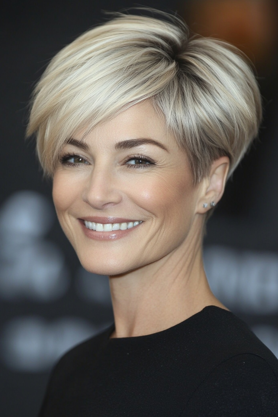 1. Feathered Pixie in Ash Blonde (Short Hairstyles For Older Women With Fine Hair) - Short Hairstyles For Older Women With Fine Hair
