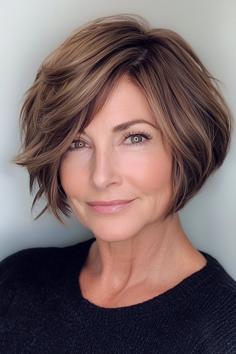 2. Tapered Bob in Warm Brunette (Short Hairstyles For Older Women With Fine Hair) - Short Hairstyles For Older Women With Fine Hair