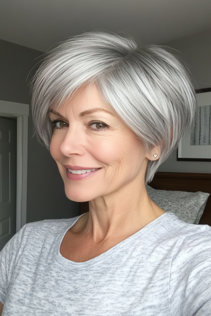 3. Layered Crop in Soft Silver (Short Hairstyles For Older Women With Fine Hair) - Short Hairstyles For Older Women With Fine Hair