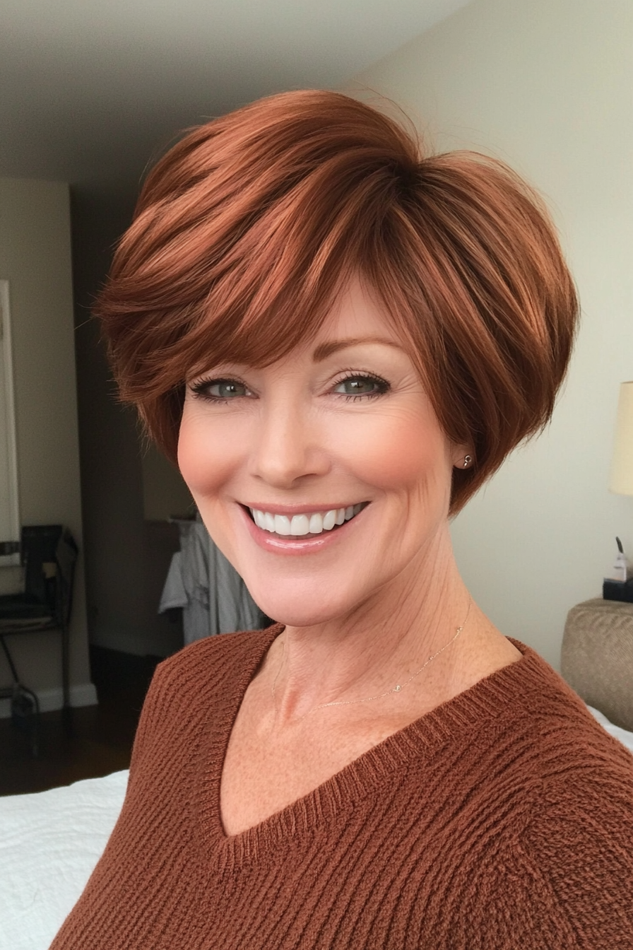 6. Voluminous Shag in Deep Auburn (Short Hairstyles For Older Women With Fine Hair) - Short Hairstyles For Older Women With Fine Hair