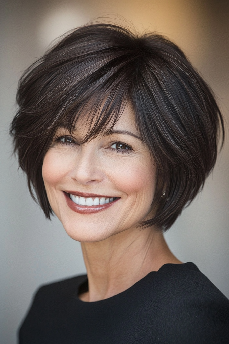 7. Soft Razor Cut Bob in Dark Espresso (Short Hairstyles For Older Women With Fine Hair) - Short Hairstyles For Older Women With Fine Hair